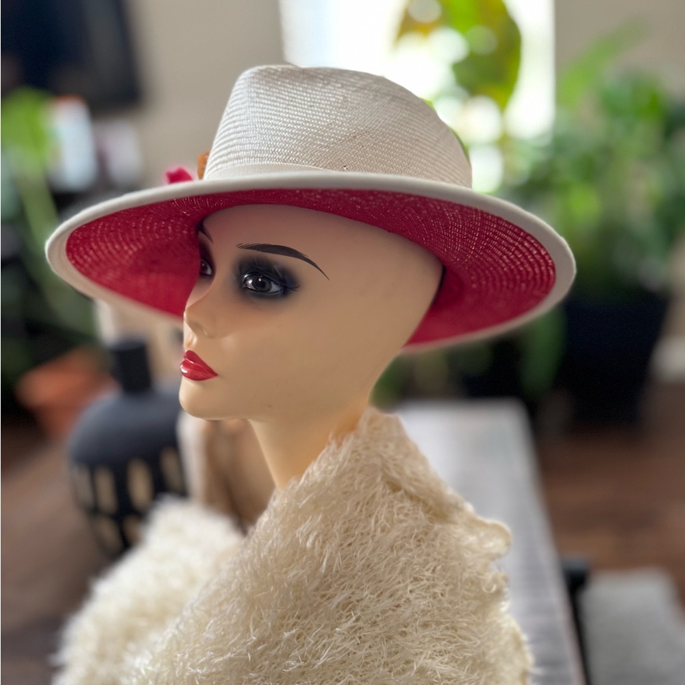 EUC Louise Green cream fedora cherry straw hat - Picture 4 of 16